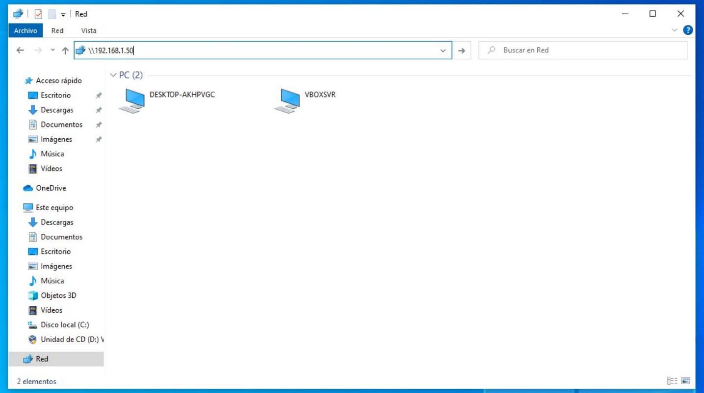Imagen de Windows 10 con el explorador de archivos abiertos, en la sección de red para acceder a las carpetas compartidas